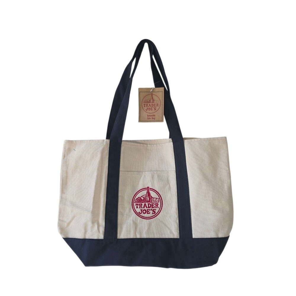 New Trader Joe’s Tote Bag Canvas Blue Large Classic Reusable Bag